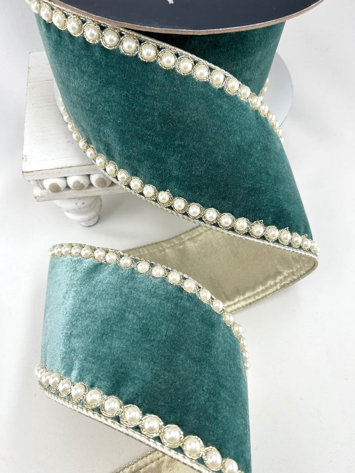 Farrisilk Celadon Pearl Borders Wired Ribbon - 4" - Greenery MarketWired RibbonRK317-75