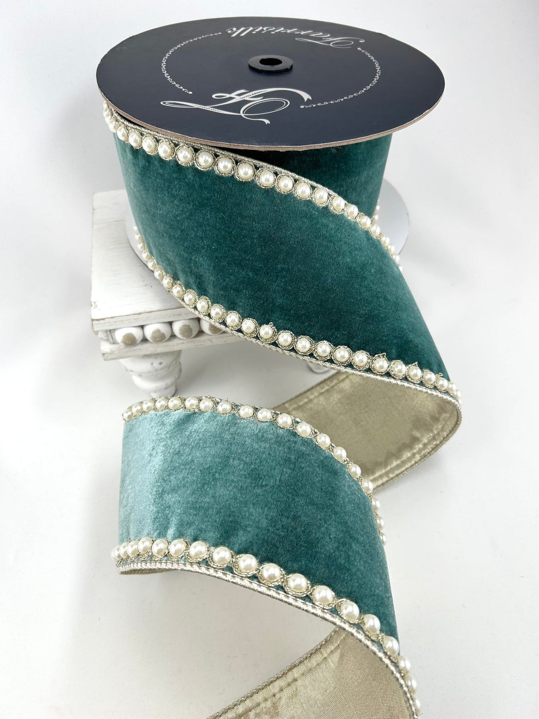 Farrisilk Celadon Pearl Borders Wired Ribbon - 4" - Greenery MarketWired RibbonRK317-75