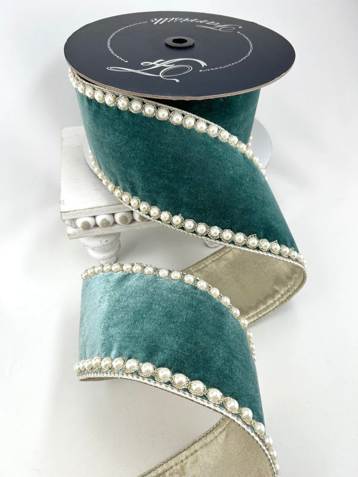 Farrisilk Celadon Pearl Borders Wired Ribbon - 4" - Greenery MarketWired RibbonRK317-75