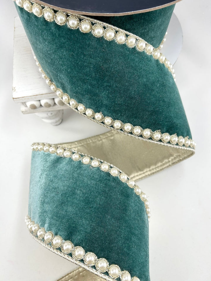 Farrisilk Celadon Pearl Borders Wired Ribbon - 4" - Greenery MarketWired RibbonRK317-75