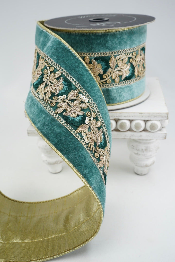 Farrisilk Celadon Vintage Tapestry Wired Ribbon - 4" - Greenery MarketWired RibbonRK835-75