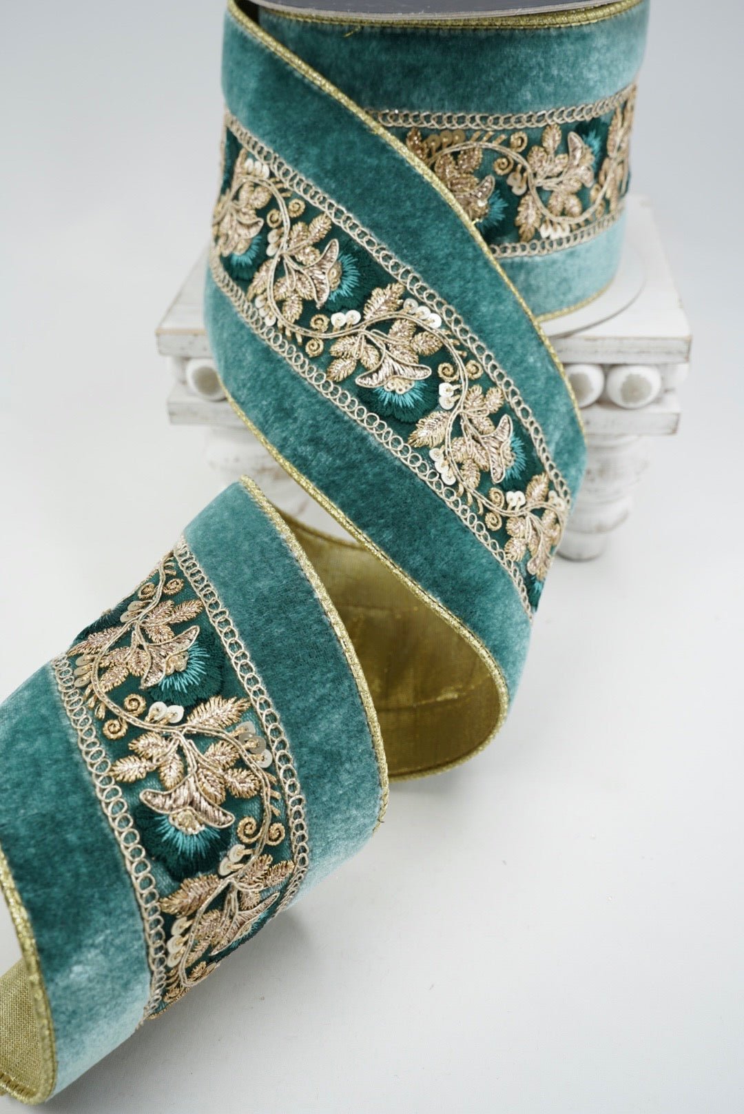 Farrisilk Celadon Vintage Tapestry Wired Ribbon - 4" - Greenery MarketWired RibbonRK835-75