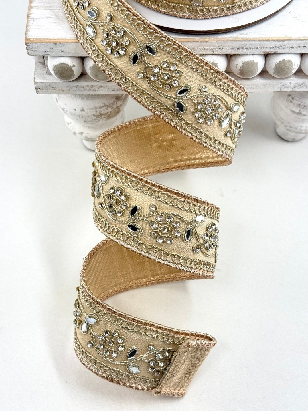 Farrisilk Champagne Brilliant Vine Wired Ribbon - 1.5" - Greenery MarketWired RibbonRK979-63