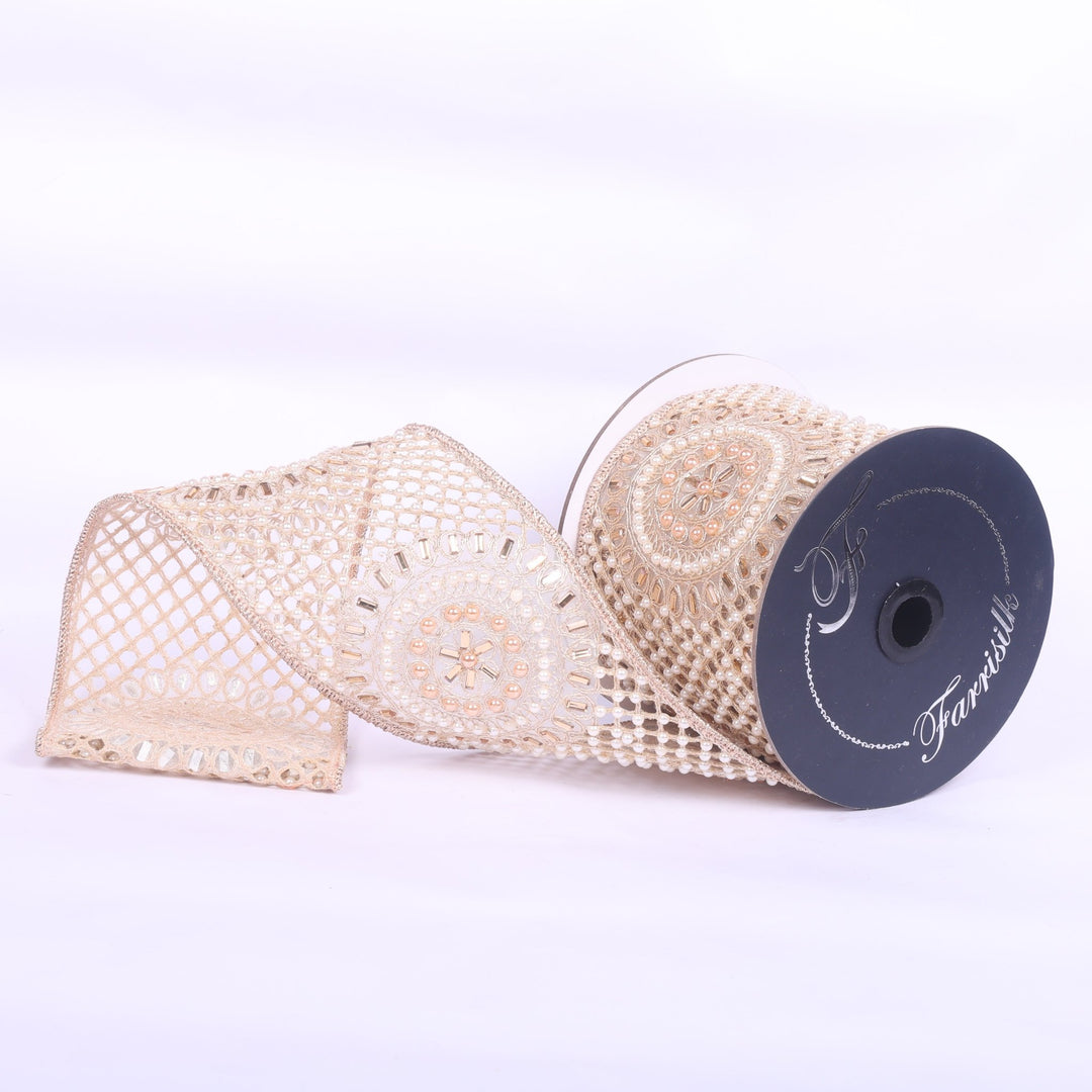 Farrisilk Champagne Serenity Wired Ribbon - 4" - Greenery MarketWired RibbonRK950-93