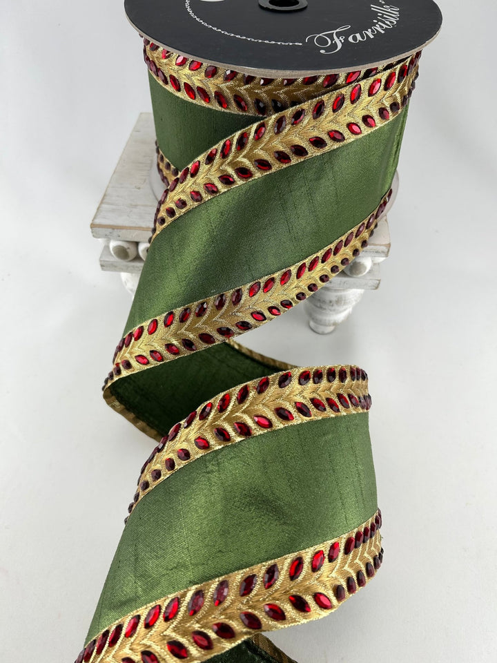 Farrisilk Chevron Jewel Wired Ribbon - 4” - Greenery Marketwired ribbonRG585-47