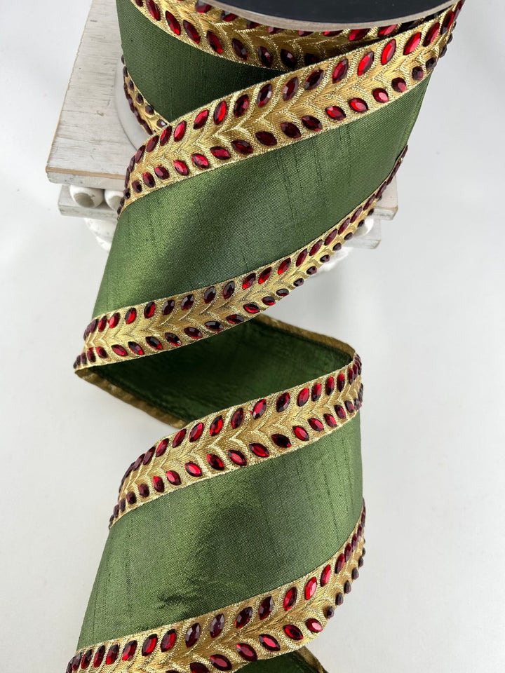 Farrisilk Chevron Jewel Wired Ribbon - 4” - Greenery Marketwired ribbonRG585-47
