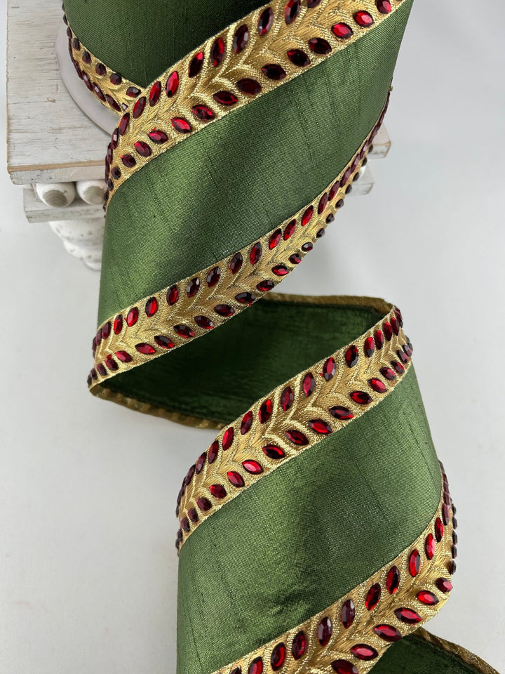 Farrisilk Chevron Jewel Wired Ribbon - 4” - Greenery Marketwired ribbonRG585-47