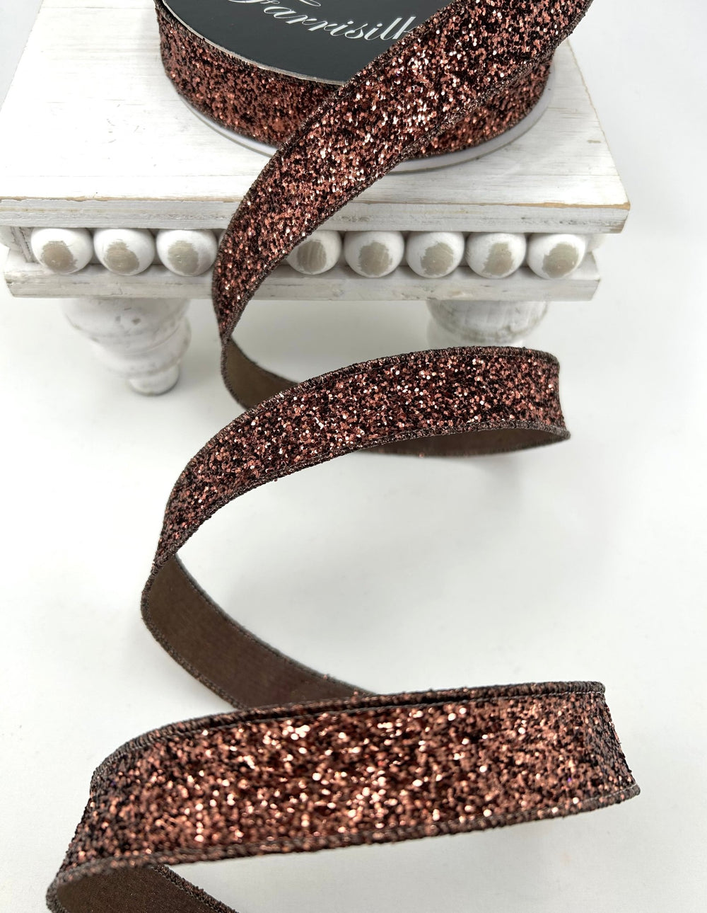 Farrisilk Chocolate Glitter Magic Wired Ribbon - 1" - Greenery MarketWired RibbonRS376-23