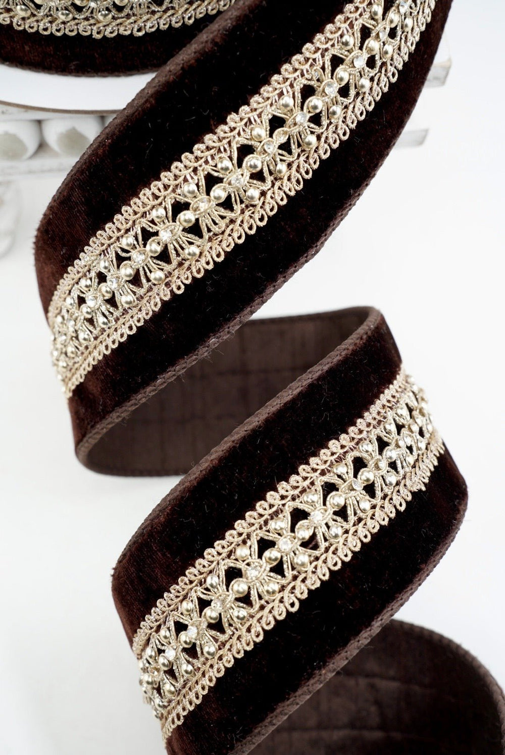Farrisilk Chocolate Twinkle Crest Wired Ribbon - 2.5" - Greenery MarketWired RibbonRJ002-23