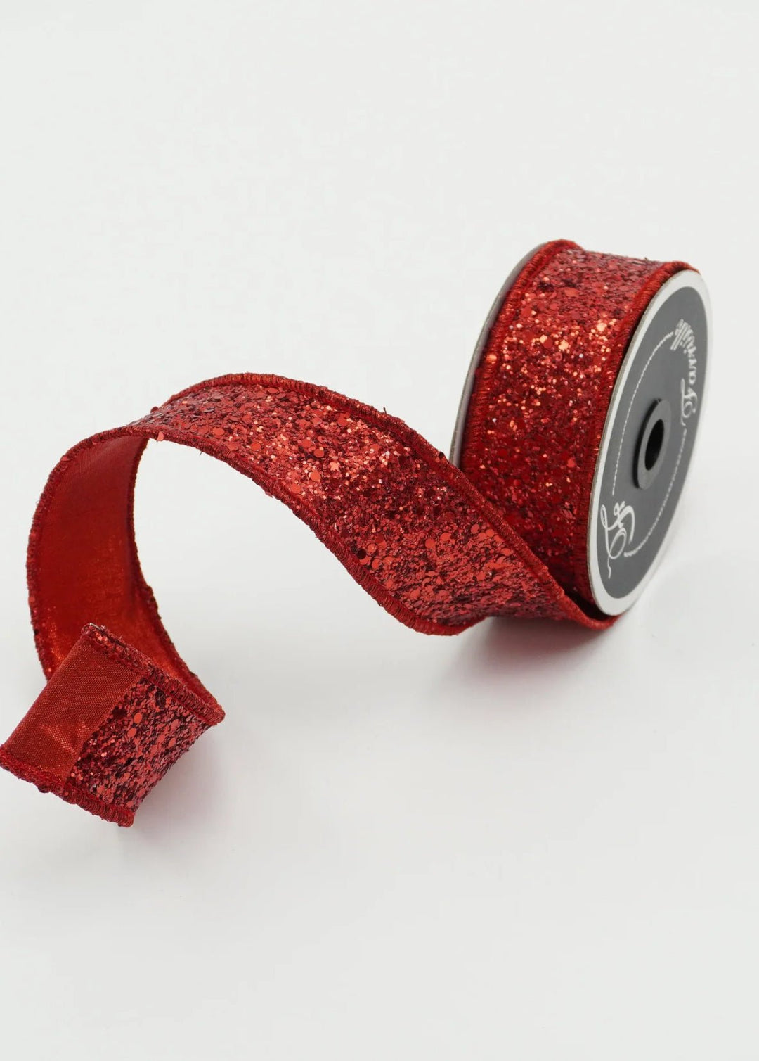 Farrisilk chunky red glitter wired ribbon - 1.5” - Greenery Marketwired ribbonRK133 - 02