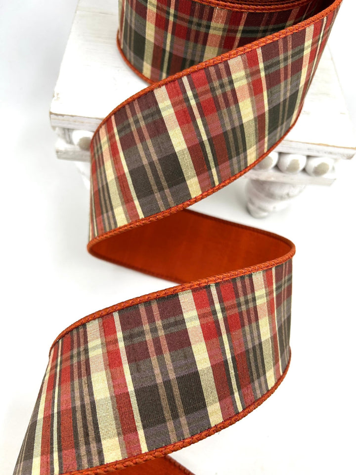Farrisilk Cinnamon Multi Christmas Plaid Wired Ribbon - 2.5" - Greenery MarketWired RibbonRM002-02