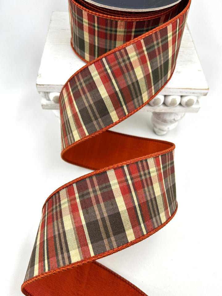 Farrisilk Cinnamon Multi Christmas Plaid Wired Ribbon - 2.5" - Greenery MarketWired RibbonRM002-02