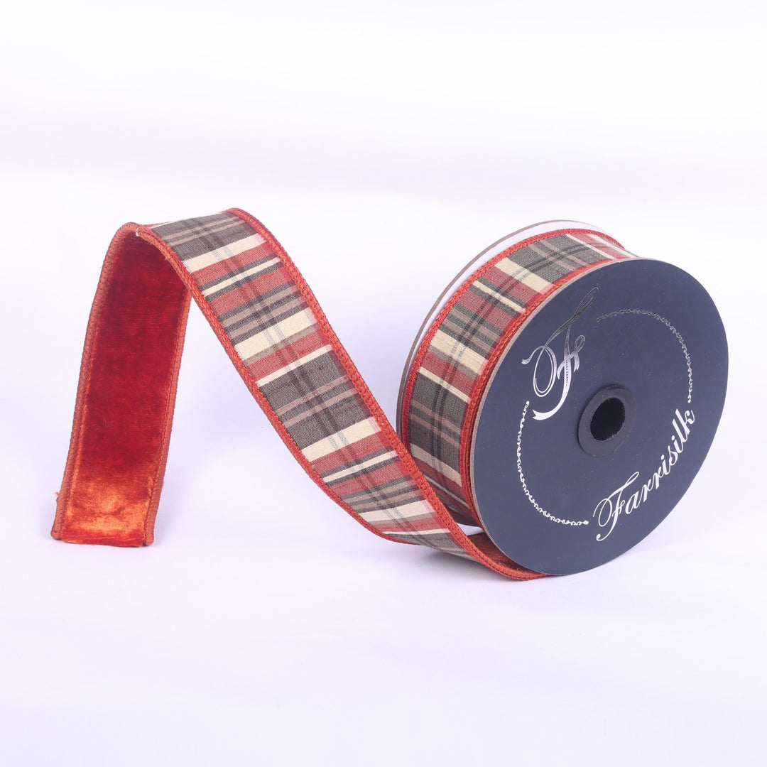 Farrisilk Cinnamon Multi Plaid Plush Wired Ribbon - 1.5" - Greenery MarketWired RibbonRM004-02