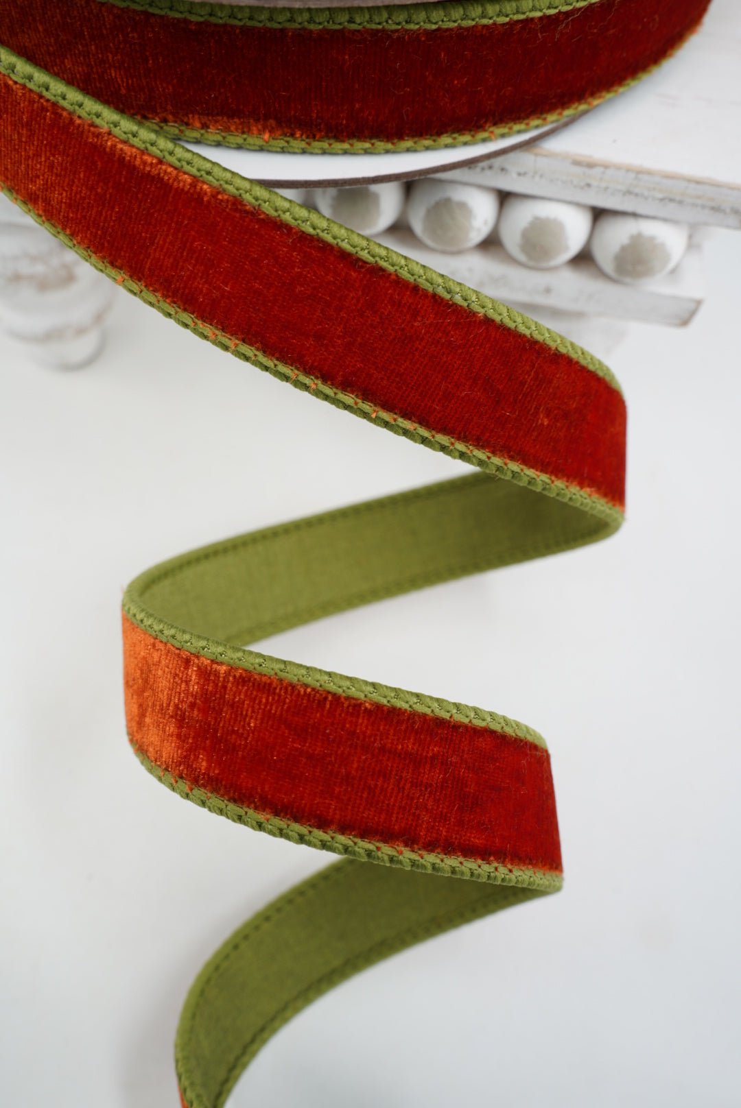 Farrisilk Cinnamon & Olive 2 Tone Velvet Wired Ribbon - 1" - Greenery MarketWired RibbonRK130-04