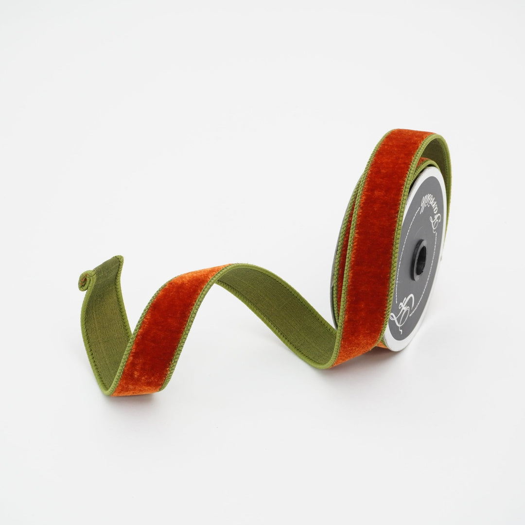 Farrisilk Cinnamon & Olive 2 Tone Velvet Wired Ribbon - 1" - Greenery MarketWired RibbonRK130-04