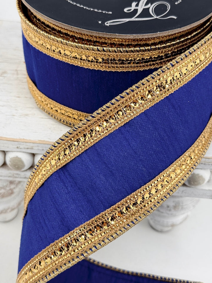 Farrisilk Cobalt Twinkle Borders Wired Ribbon - 2.5" - Greenery MarketWired RibbonRK903-68