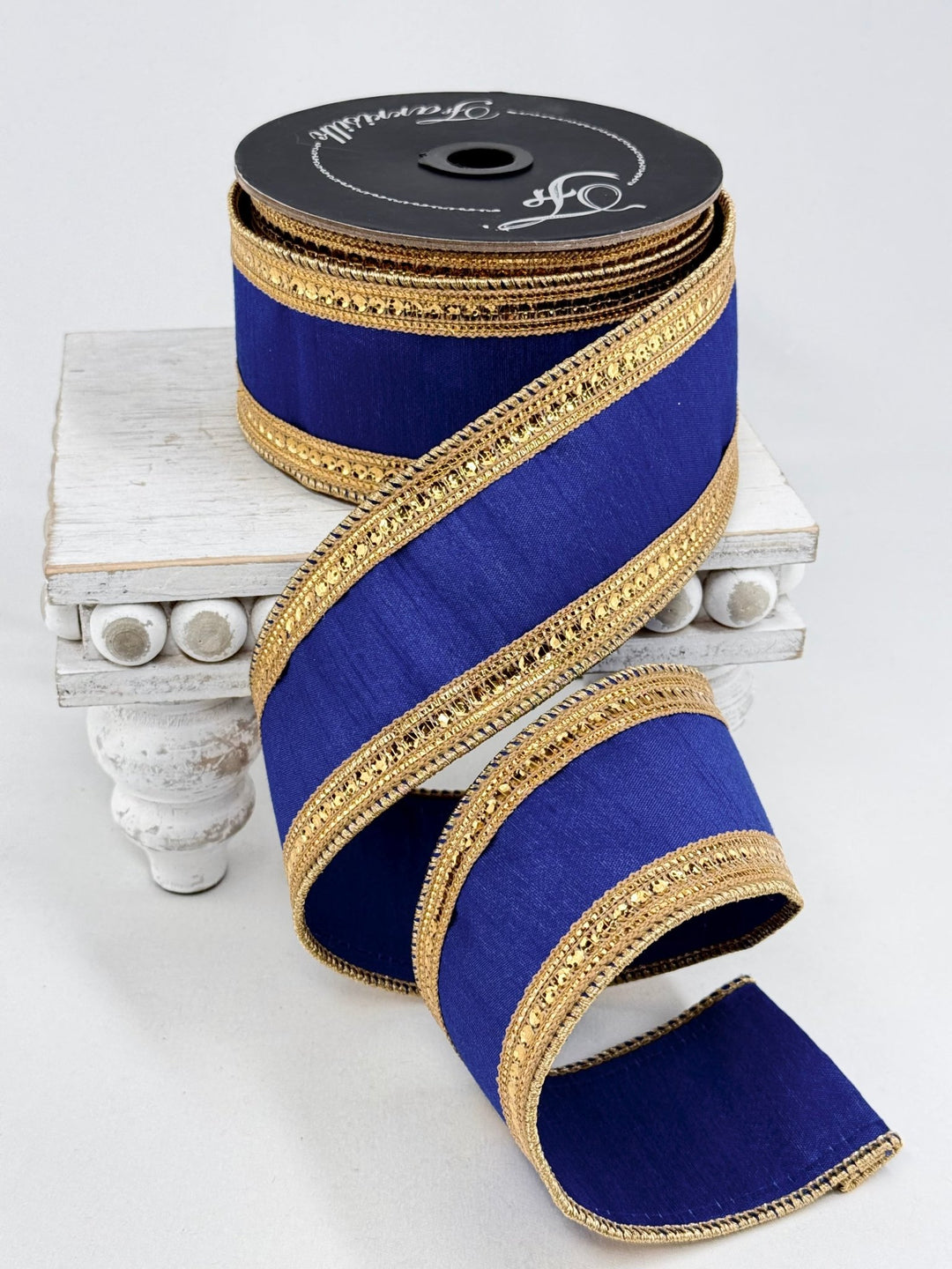 Farrisilk Cobalt Twinkle Borders Wired Ribbon - 2.5" - Greenery MarketWired RibbonRK903-68