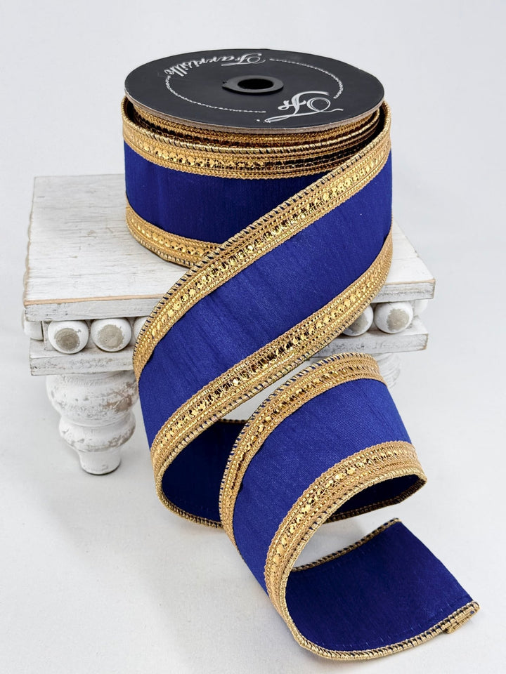 Farrisilk Cobalt Twinkle Borders Wired Ribbon - 2.5" - Greenery MarketWired RibbonRK903-68