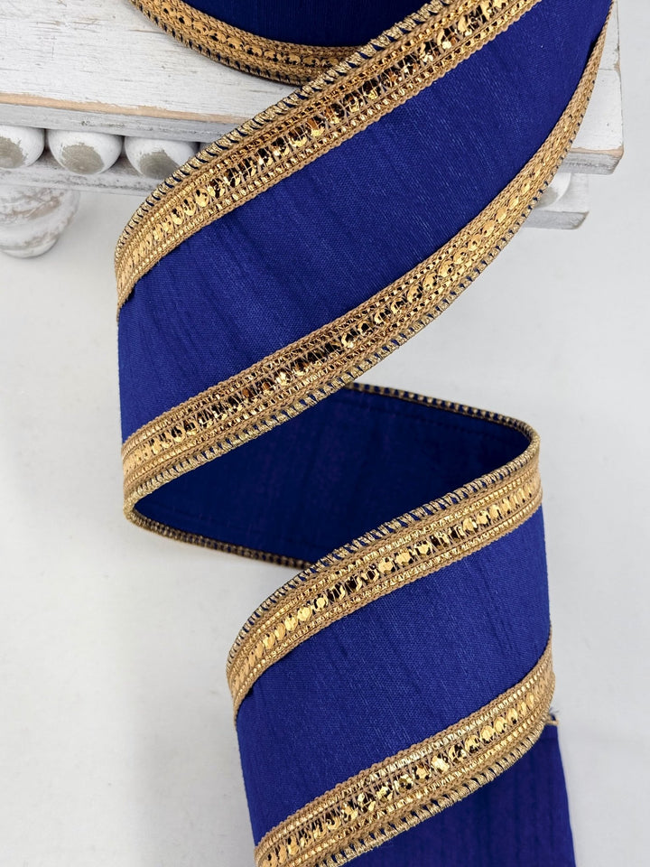 Farrisilk Cobalt Twinkle Borders Wired Ribbon - 2.5" - Greenery MarketWired RibbonRK903-68