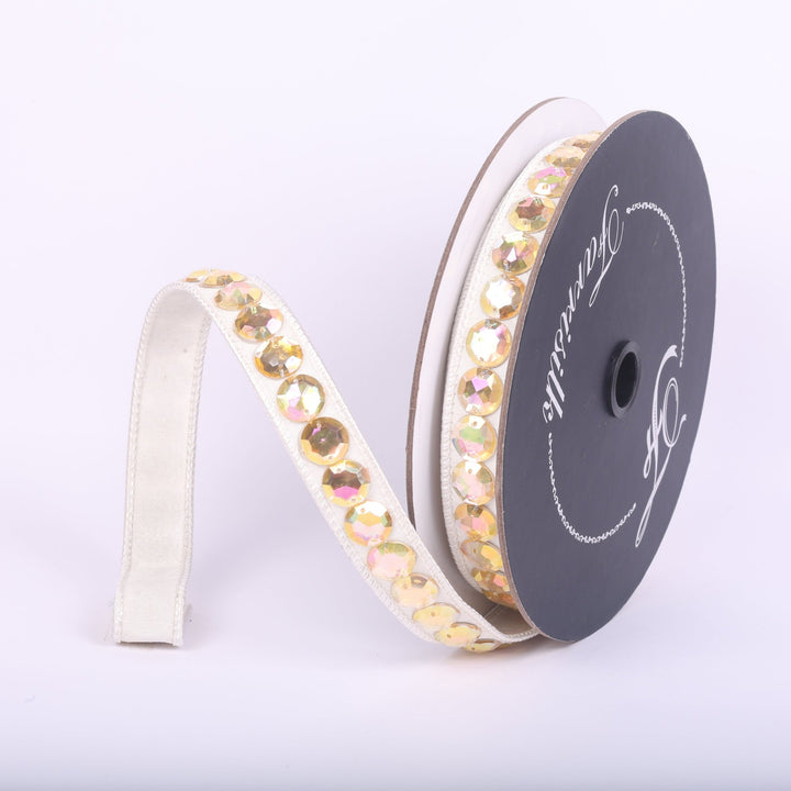 Farrisilk Cream Aurora Gem Garland Wired Ribbon - .75" - Greenery MarketWired RibbonRK930-01