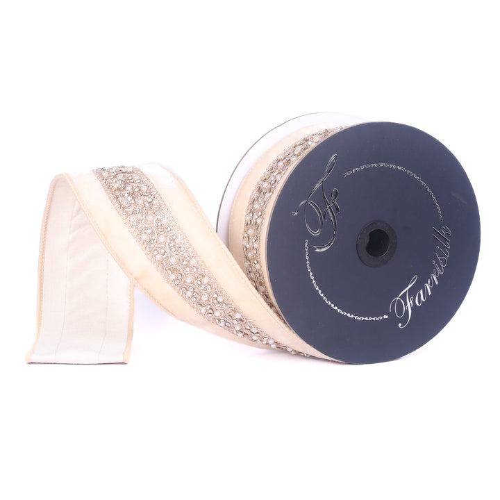 Farrisilk Cream Opuleat Wired Ribbon - 2.5" - Greenery MarketWired RibbonRK992-01