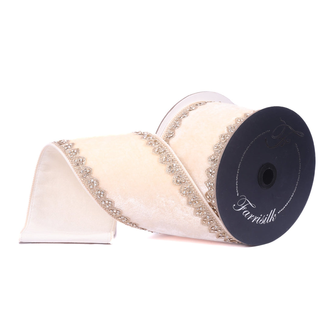 Farrisilk Cream Sherwood Forest Wired Ribbon - 4" - Greenery MarketWired RibbonRJ010-01