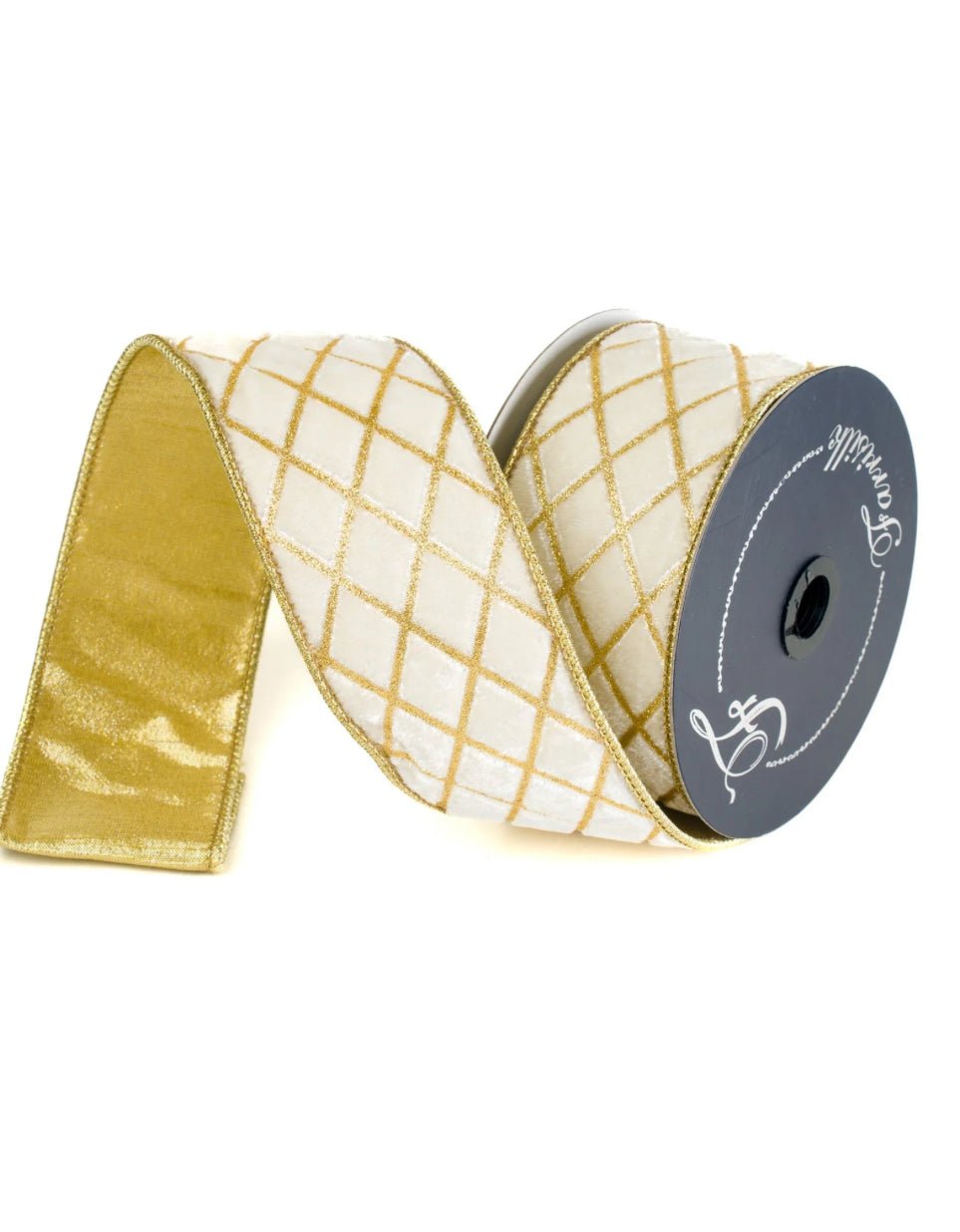 Farrisilk cream velvet w/ gold diamonds 2.5” ribbon - Greenery Marketwired ribbonRG453 - 62