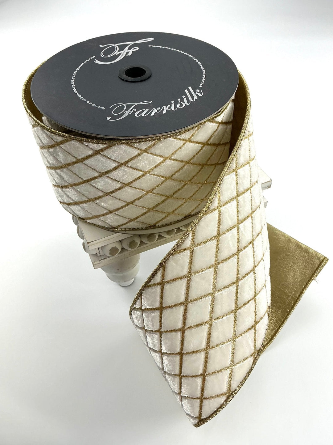 Farrisilk cream velvet w/ gold diamonds ribbon - 4” - Greenery Marketwired ribbonRG454 - 62