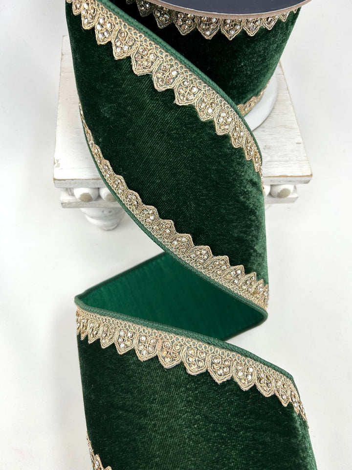 Farrisilk Dark Pine Sherwood Forest Wired Ribbon - 4" - Greenery MarketWired RibbonRJ010-38