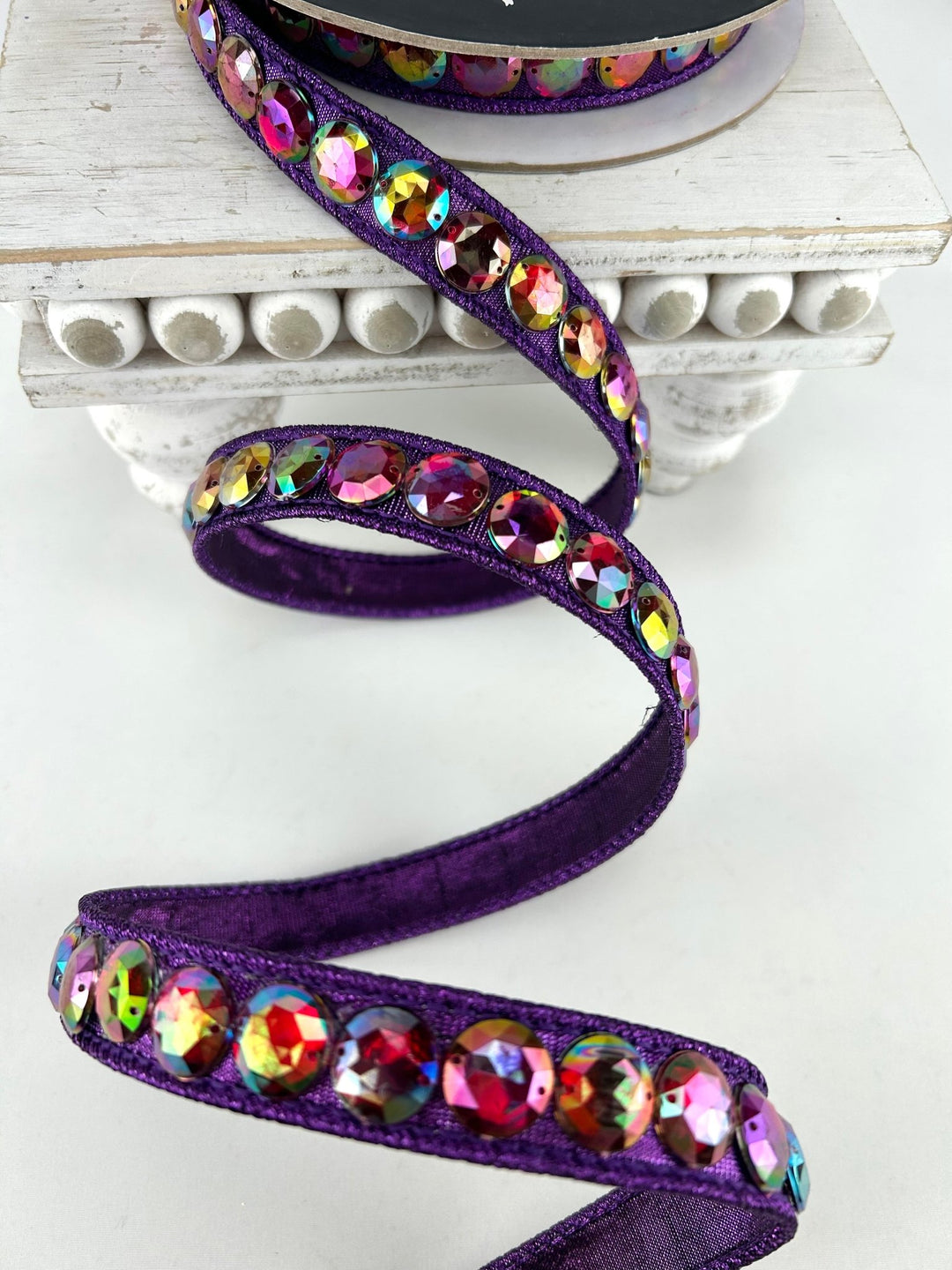 Farrisilk Eggplant Aurora Gem Garland Wired Ribbon - .75" - Greenery MarketWired RibbonRK930-28