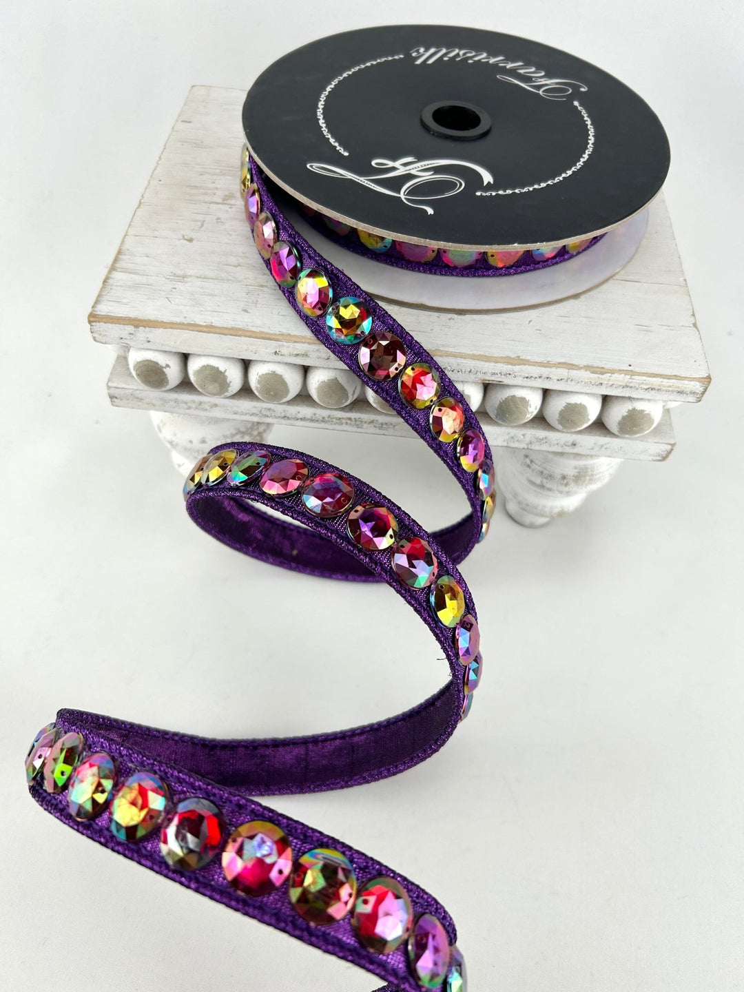 Farrisilk Eggplant Aurora Gem Garland Wired Ribbon - .75" - Greenery MarketWired RibbonRK930-28