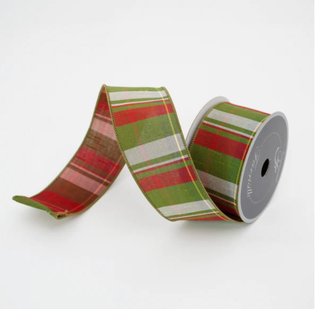 Farrisilk elfy plaid ribbon - 2.5” - Greenery Marketwired ribbonRA958-48