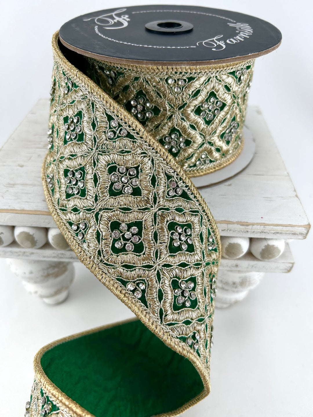 Farrisilk Emerald Heirloom Tapestry Wired Ribbon - 3" - Greenery MarketWired RibbonRK803-55