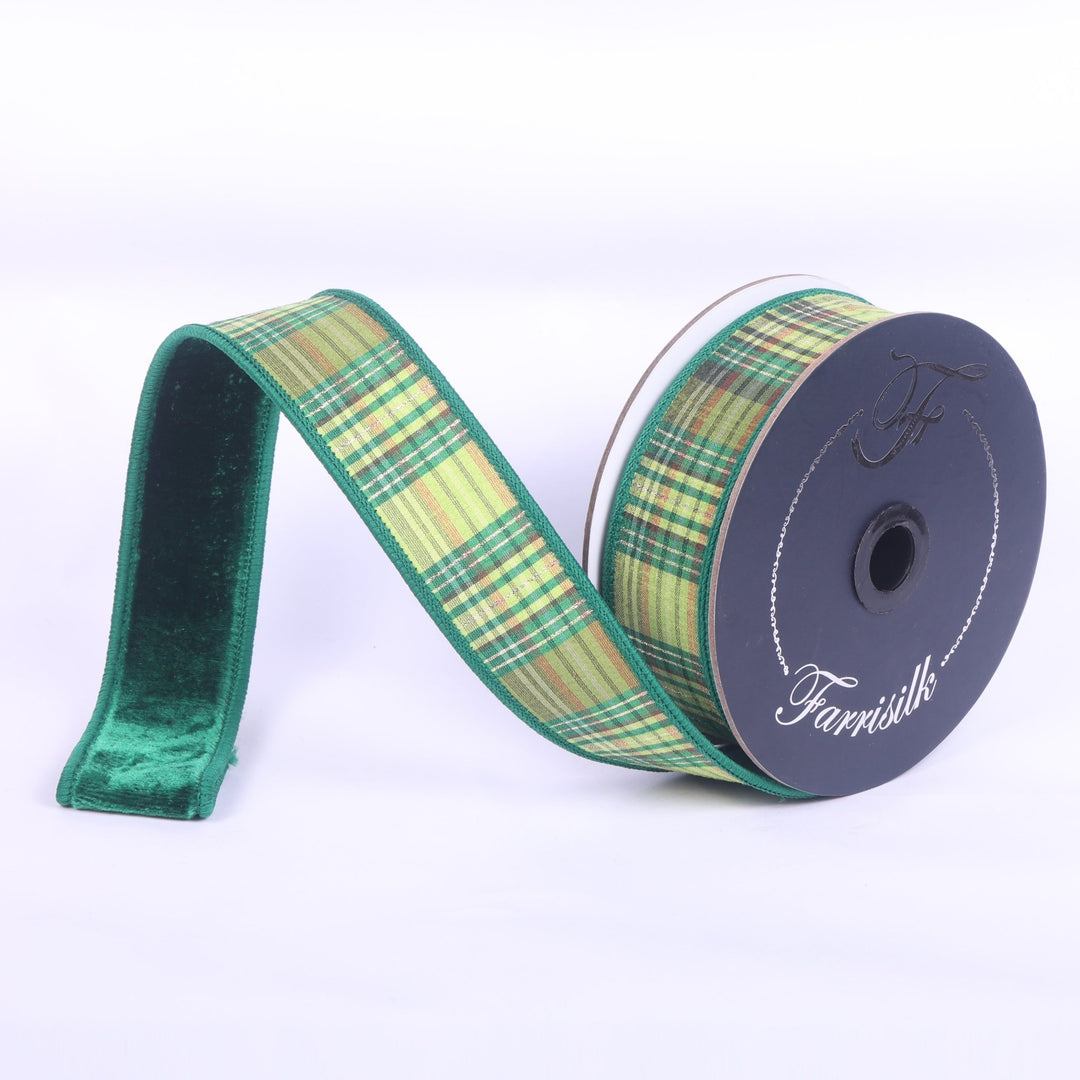 Farrisilk Emerald & Lime Plaid Plush Wired Ribbon - 1.5" - Greenery MarketWired RibbonRM004-04