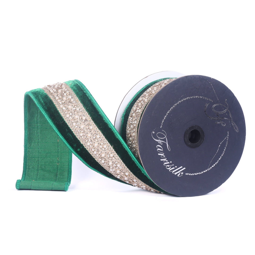 Farrisilk Emerald Opuleat Wired Ribbon - 2.5" - Greenery MarketWired RibbonRK992-55