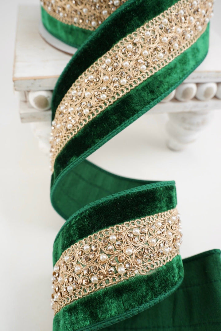 Farrisilk Emerald Opuleat Wired Ribbon - 2.5" - Greenery MarketWired RibbonRK992-55