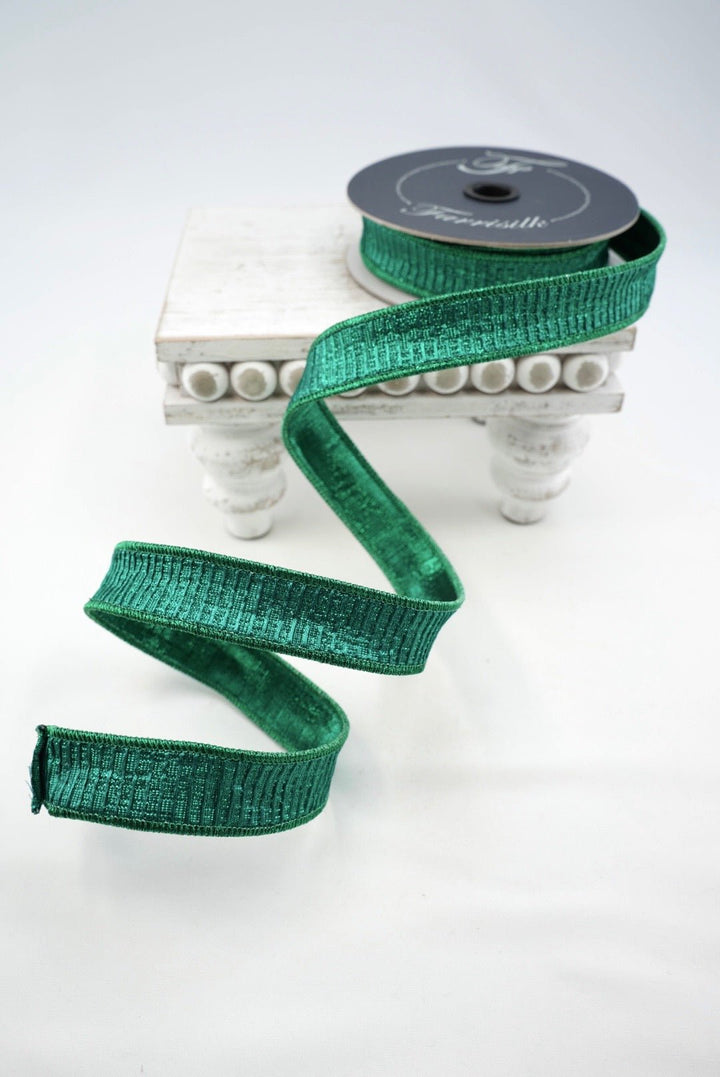 Farrisilk Emerald Pleated Metallic Wired Ribbon - 1" - Greenery MarketWired RibbonRK437-55