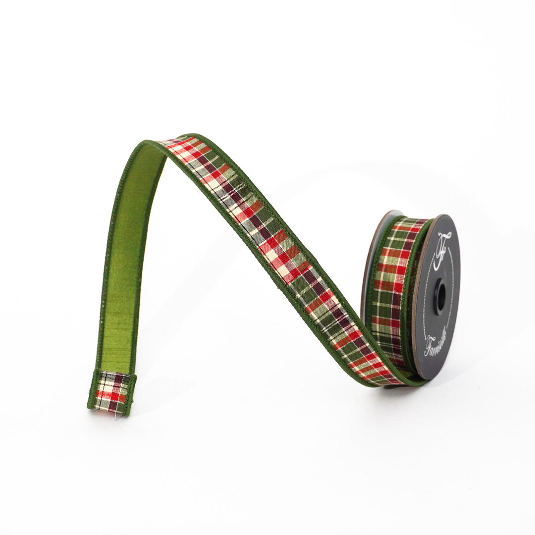 Farrisilk Forest Green Multi Christmas Plaid Wired Ribbon - 1" - Greenery MarketWired RibbonRM001-10