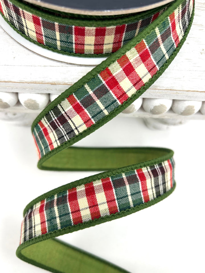 Farrisilk Forest Green Multi Christmas Plaid Wired Ribbon - 1" - Greenery MarketWired RibbonRM001-10