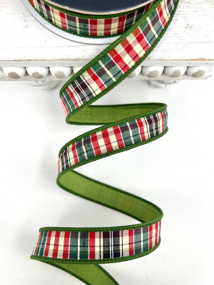 Farrisilk Forest Green Multi Christmas Plaid Wired Ribbon - 1" - Greenery MarketWired RibbonRM001-10