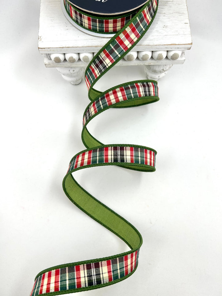 Farrisilk Forest Green Multi Christmas Plaid Wired Ribbon - 1" - Greenery MarketWired RibbonRM001-10