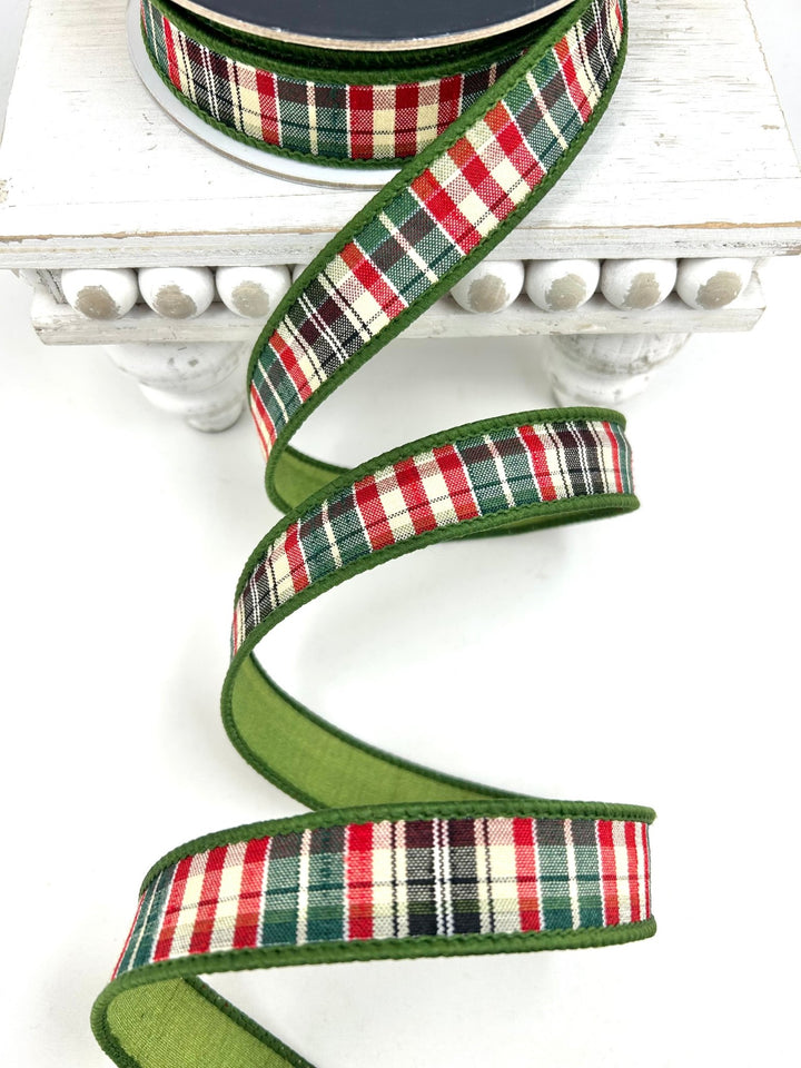 Farrisilk Forest Green Multi Christmas Plaid Wired Ribbon - 1" - Greenery MarketWired RibbonRM001-10