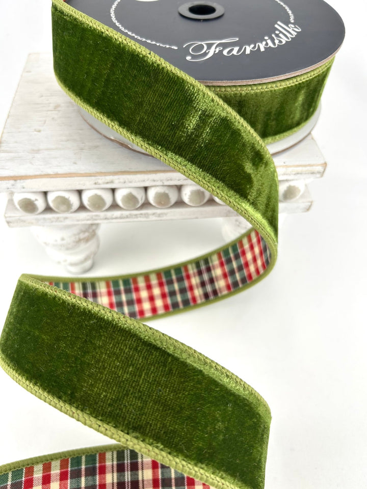 Farrisilk Forest Green Multi Plaid Plush Wired Ribbon - 1.5" - Double Sided - Greenery MarketWired RibbonRM004-10