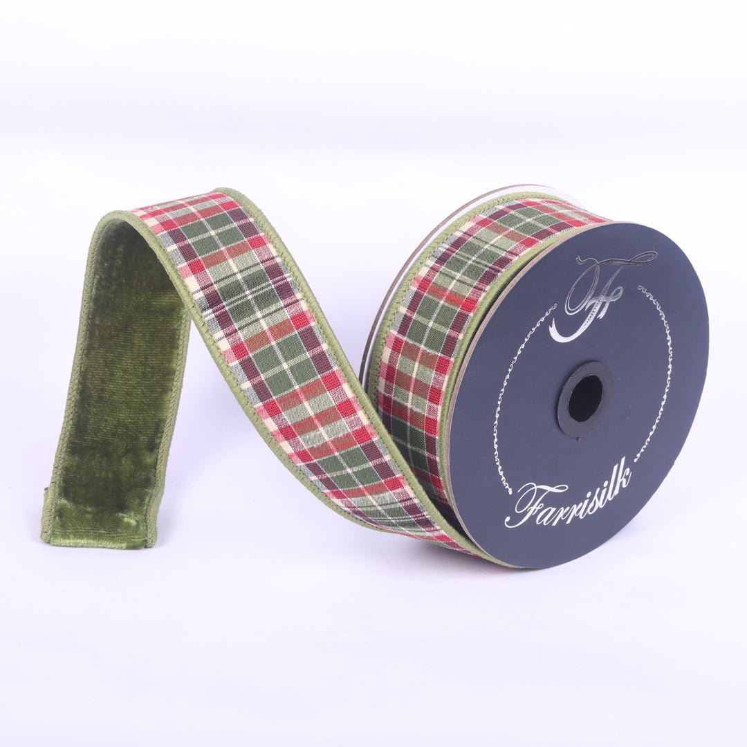 Farrisilk Forest Green Multi Plaid Plush Wired Ribbon - 1.5" - Greenery MarketWired RibbonRM004-10