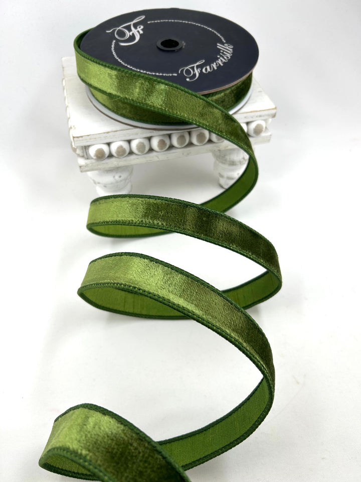 Farrisilk Forest Green Velvet Wired Ribbon - 1" - Greenery MarketWired RibbonRG008-45