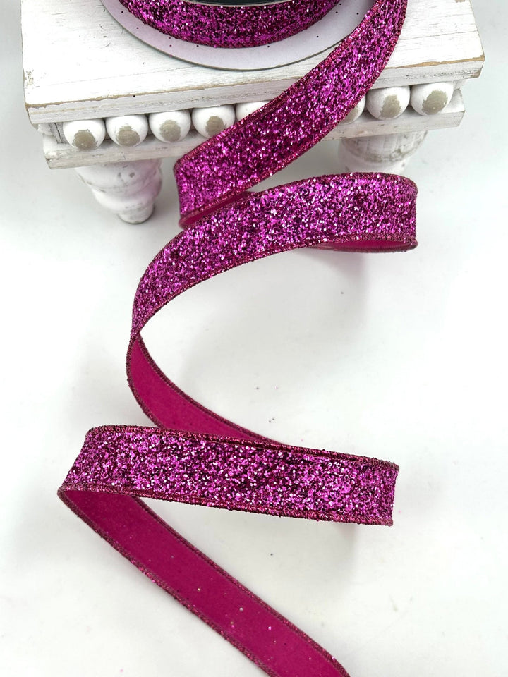 Farrisilk Fuchsia Glitter Magic Wired Ribbon - 1" - Greenery MarketWired RibbonRS376-08