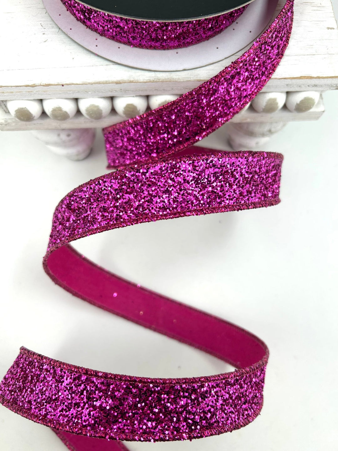 Farrisilk Fuchsia Glitter Magic Wired Ribbon - 1" - Greenery MarketWired RibbonRS376-08