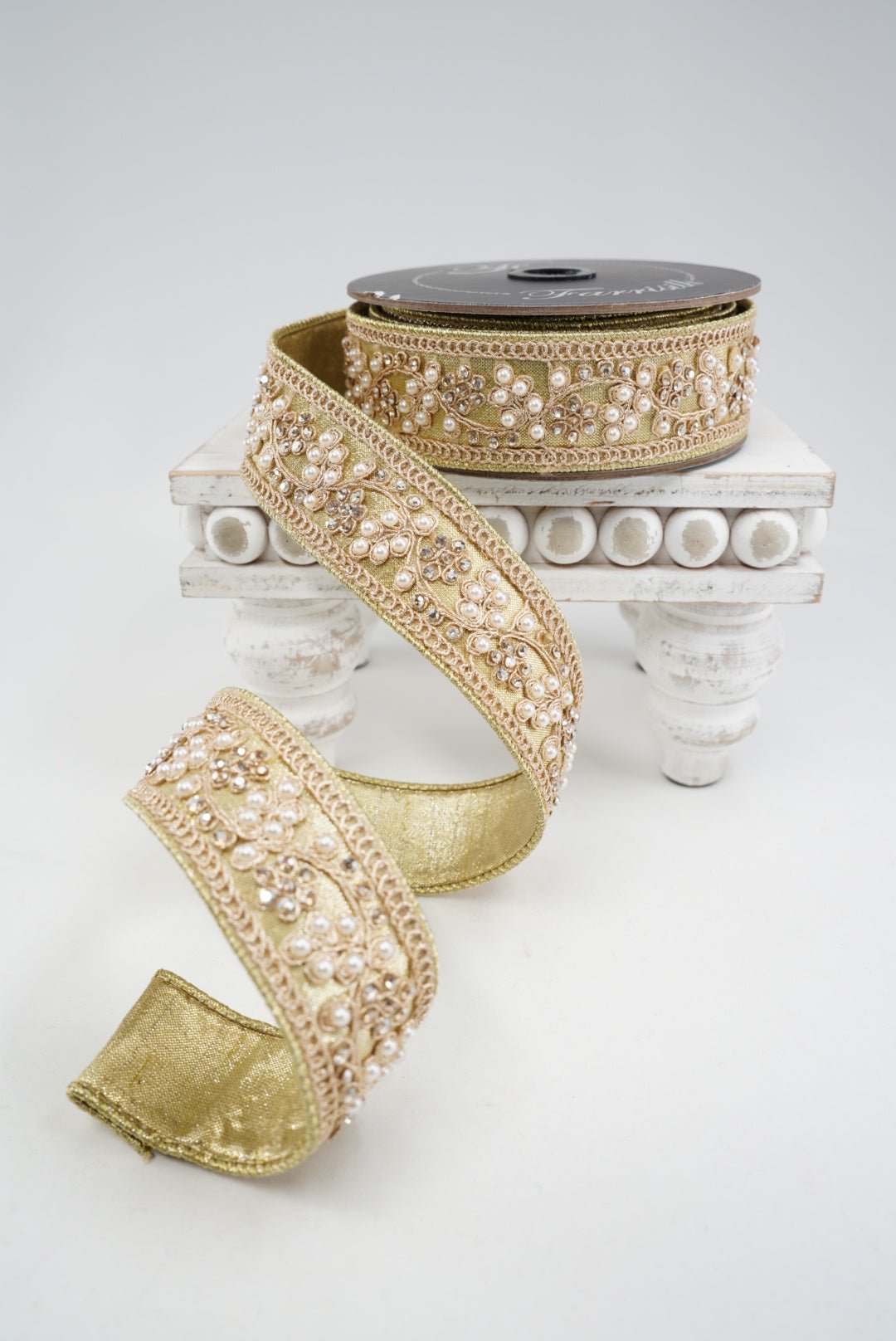 Farrisilk Gold Cecilia Pearl Wired Ribbon - 1.5" - Greenery MarketWired RibbonRK970-50