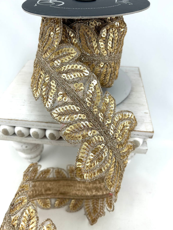 Farrisilk Gold Masquerade Vine Wired Ribbon - 4" - Greenery MarketWired RibbonDR018-50