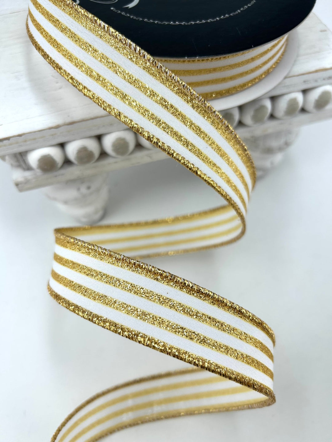 Farrisilk Gold Mini Glitter Stripes Wired Ribbon - 1" - Greenery MarketWired RibbonRS349-50